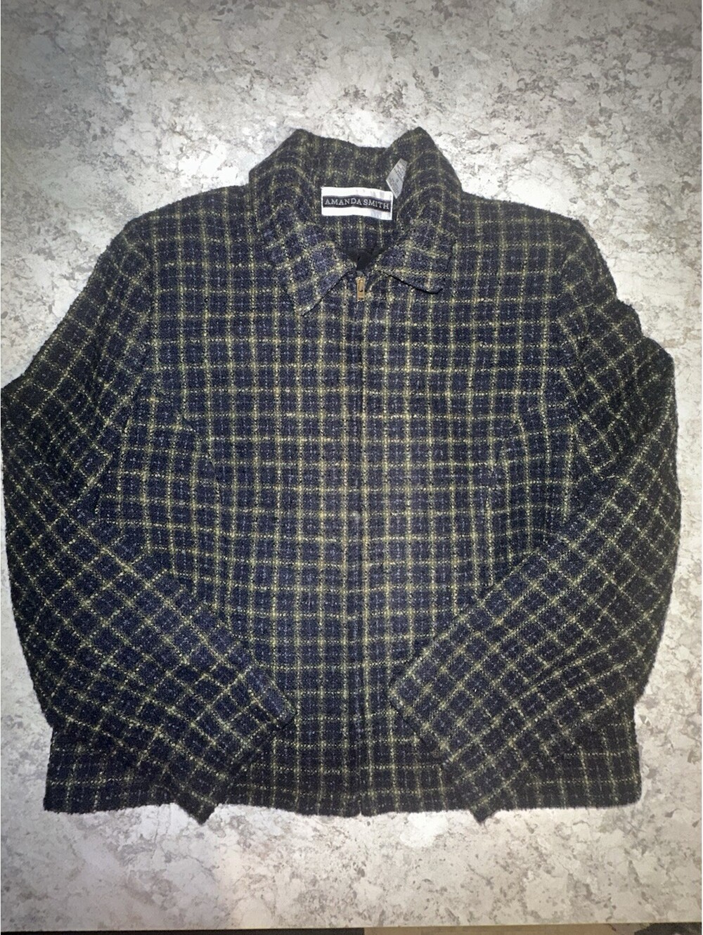 Amanda Smith Women's Black/Green Plaid Full Zip Lined Jacket Long Sleeve Size 12